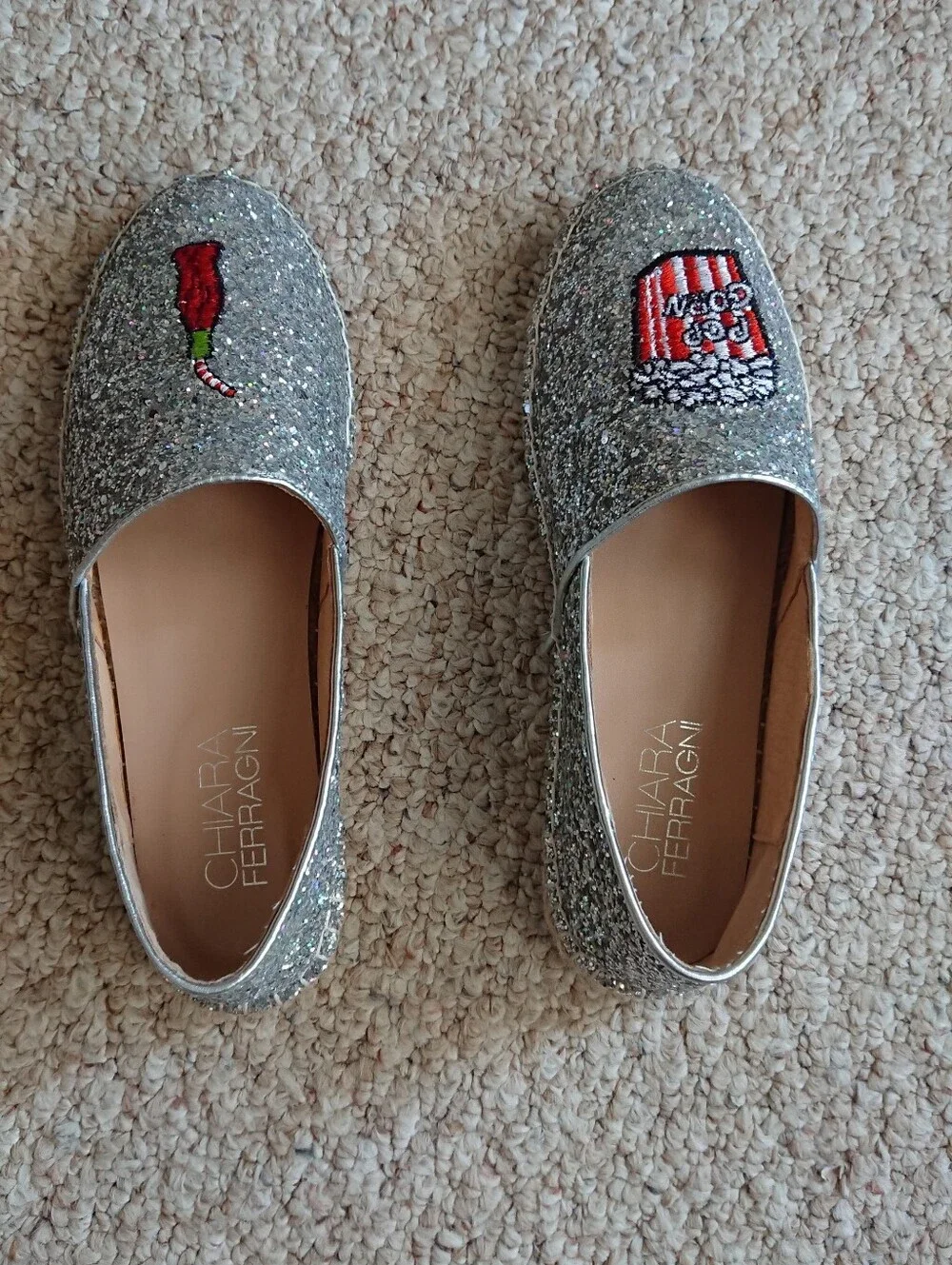 Chiara Ferragni “Popcorn & soda” Glitter Ballet espadrille Flats size 7.5